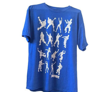 Fortnite Gaming  Blue White Short Sleeve Round Neck Womens T-shirt Sz Large